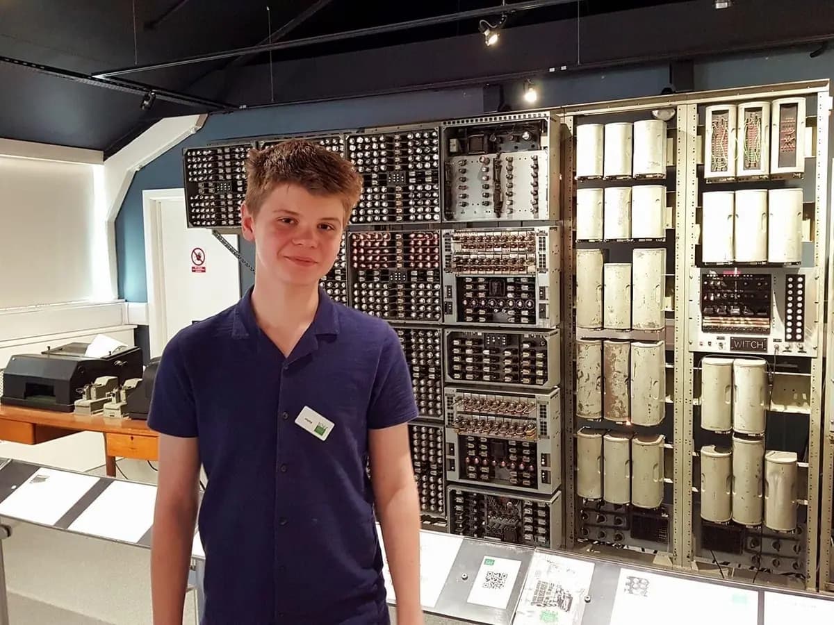 Dylan as a young computer-obsessed kid at a computer museum