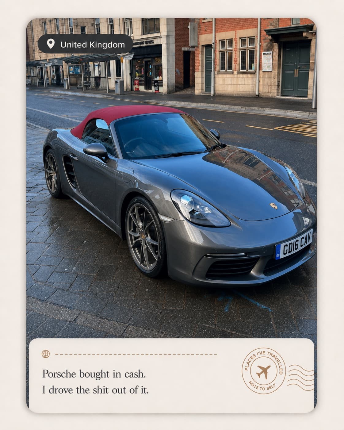 A Porsche bought in cash, United Kingdom