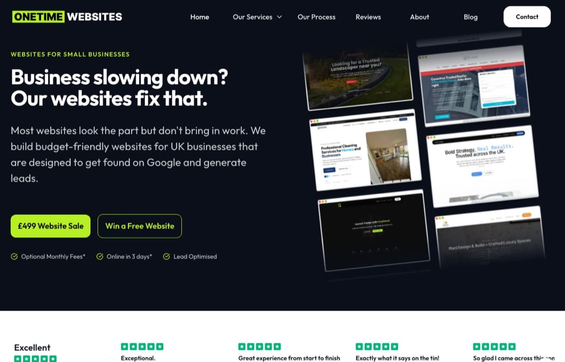 OneTimeWebsites Ltd live website — onetimewebsites.co.uk